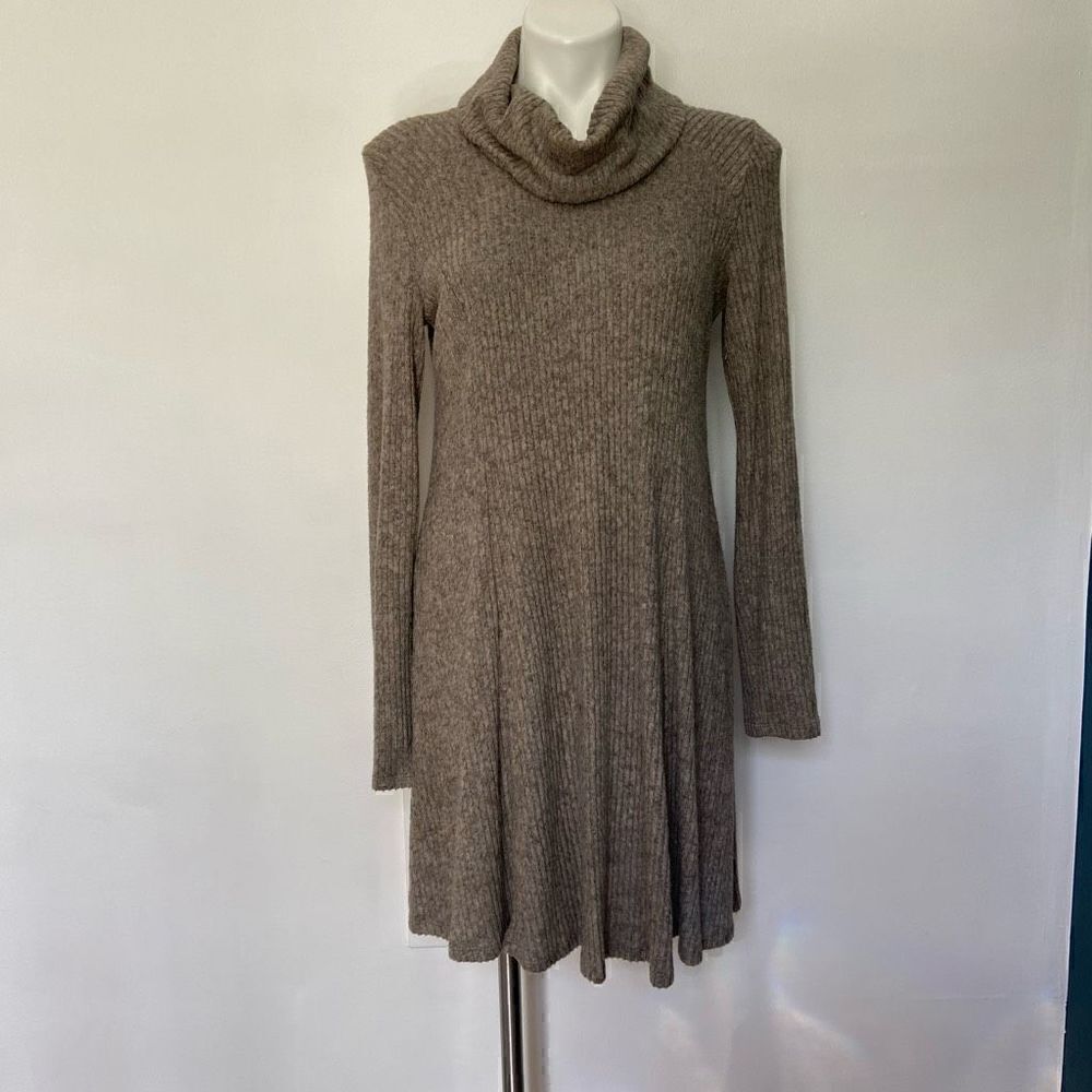 Lush Cowl Neck Ribbed long sleeve dress